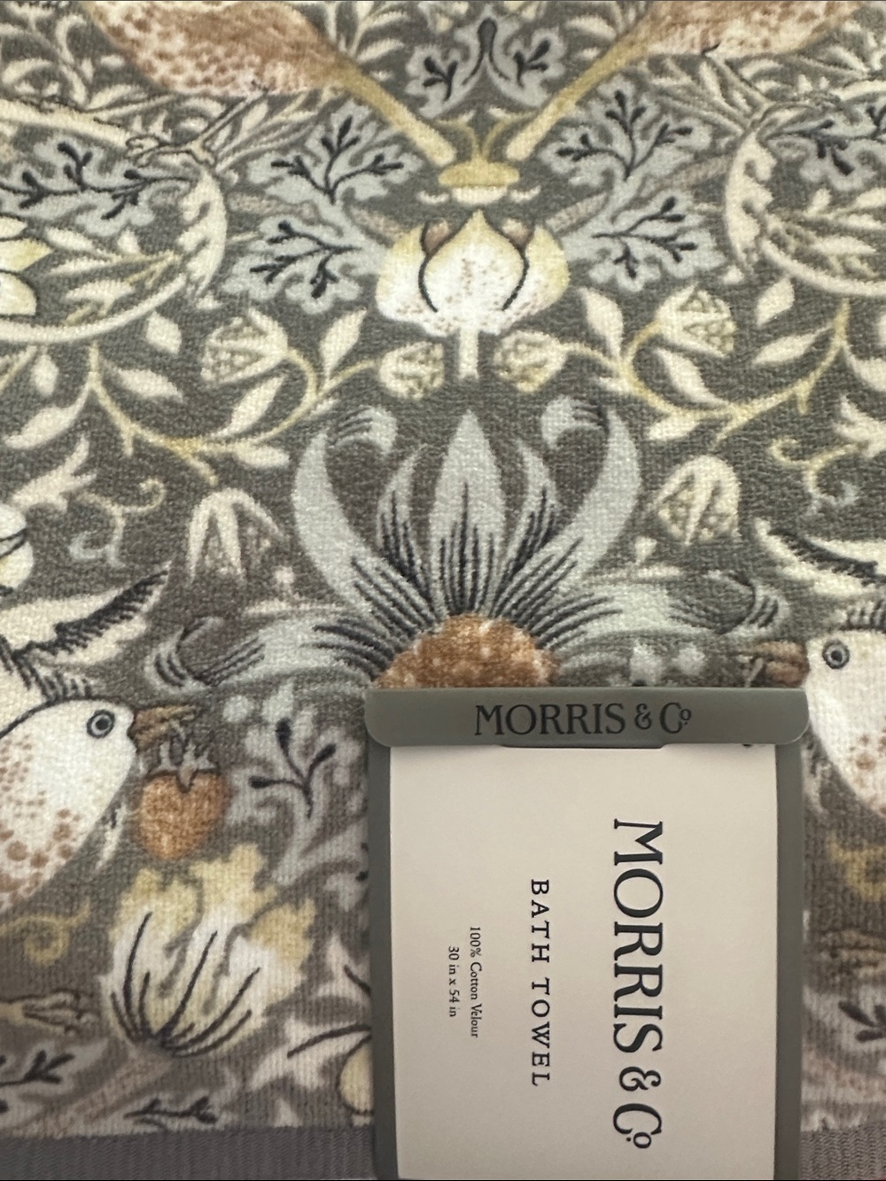 1 pc Morris & Co. Strawberry Thief Gray Floral Bath Towel